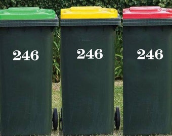 Address Street Number Stickers for Garbage Bin, Custom House Number Decals for Mailbox, Personalized Wheelie Bin Number Decal - Set of 3