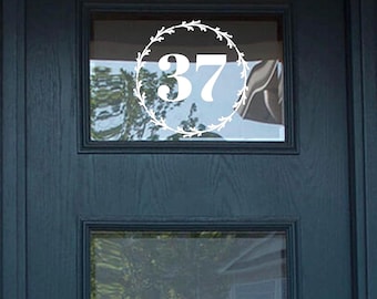 Personalized Wreath House Number Decal, Victorian Door Number