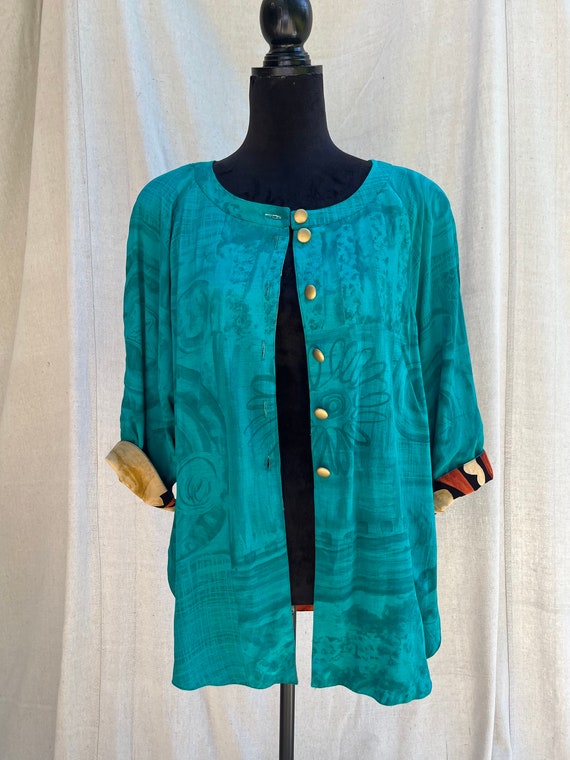 Jacket & blouse, stunning 1980’s, rich teal, gold… - image 5