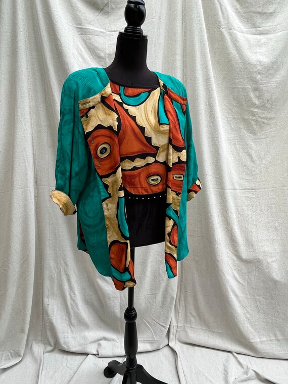 Jacket & blouse, stunning 1980’s, rich teal, gold… - image 2