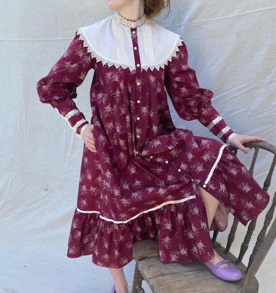 Vintage “Gunne Sax” midi, burgundy, romantic prai… - image 10