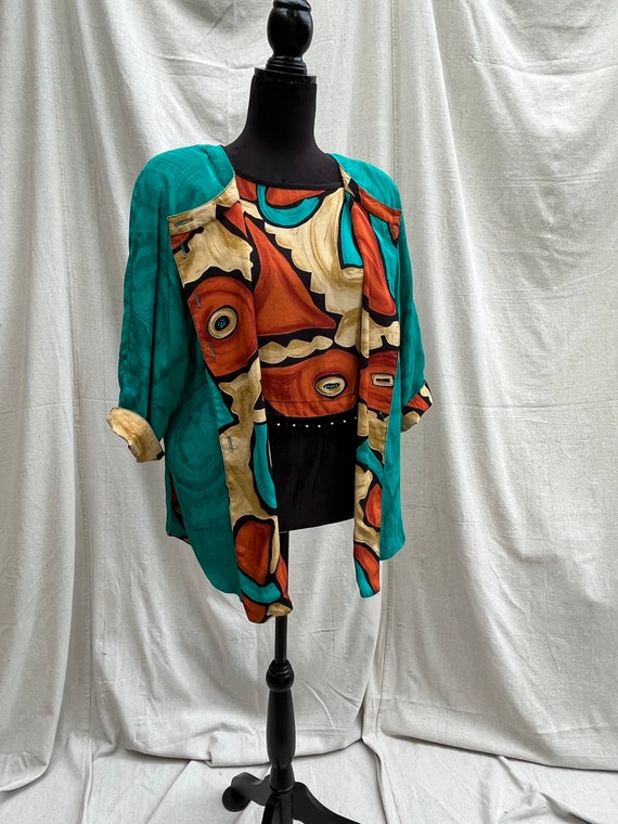 Jacket & blouse, stunning 1980’s, rich teal, gold… - image 8
