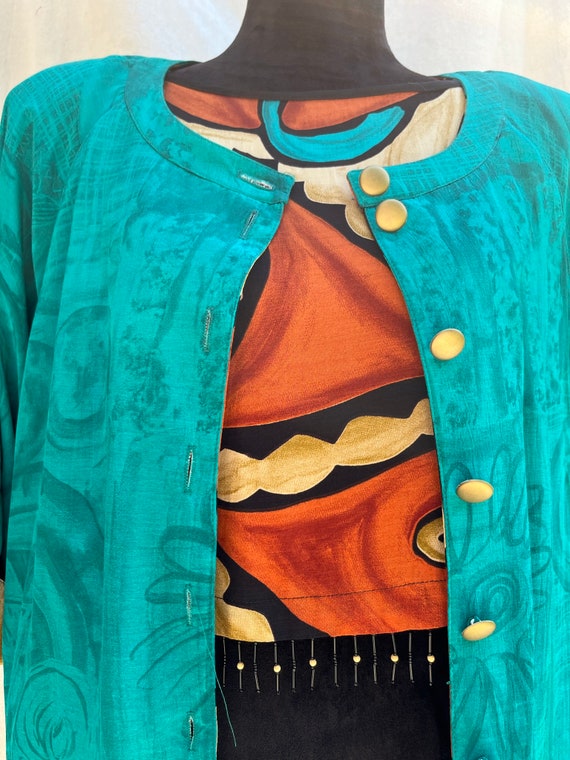 Jacket & blouse, stunning 1980’s, rich teal, gold… - image 3