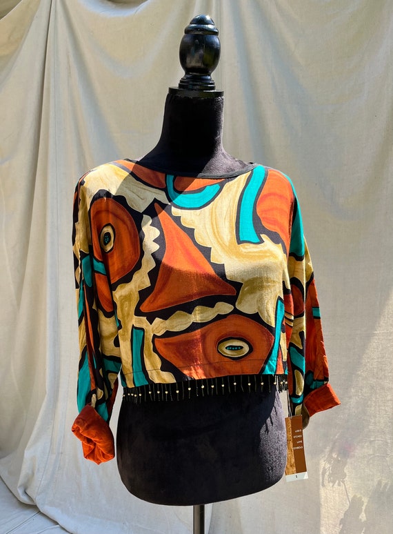 Jacket & blouse, stunning 1980’s, rich teal, gold… - image 6