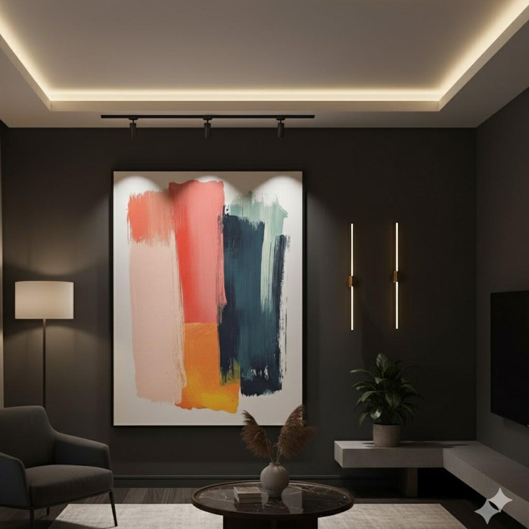 Large Unique Abstract Wall Art Canvas Wrap, Modern Complementary Home ...