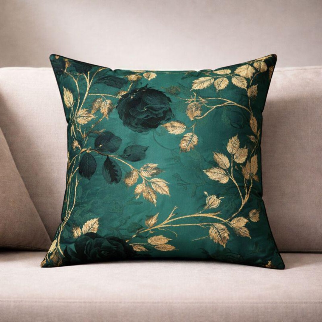 Green Floral Throw Pillownull