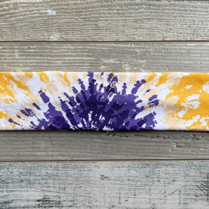 Purple, Yellow & white headband, Tie Dye Headband, Tie Dye, Women&#39;s Headband, Hair Accessory, Soft Stretchy Headband, Headband