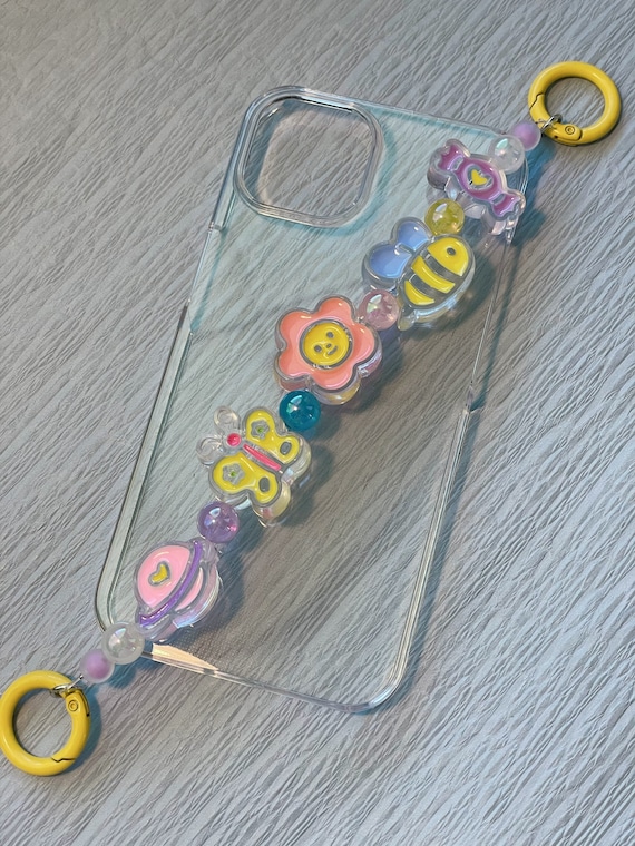 Kawaii Beaded Phone Charm, Enamel Acrylic Beads, Bee, Candy, Flower