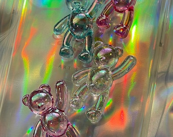 4 PCs Crystal Bear Beads, Transparent Charms, Hair Accessories, Decoden supplies.