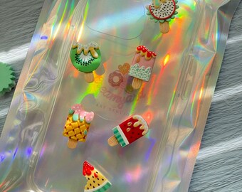 6 Resin Fruit Popsicle Cabochons, Decoden Charms