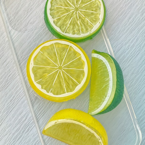 4 PCs Lemon&Lime Artificial Slices and Wedges, decoden cream craft supplies, Fake fruits, Cabochons