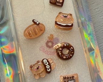 Kawaii Chocolate Bear Decoden Charms, Flatback Resin Cabochons