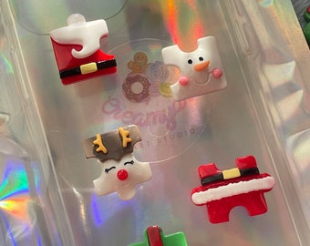 6 PCs Christmas Themed Charms, Flatback Cabochons, Decoden Supplies, Santa Claus, Gingerbread man