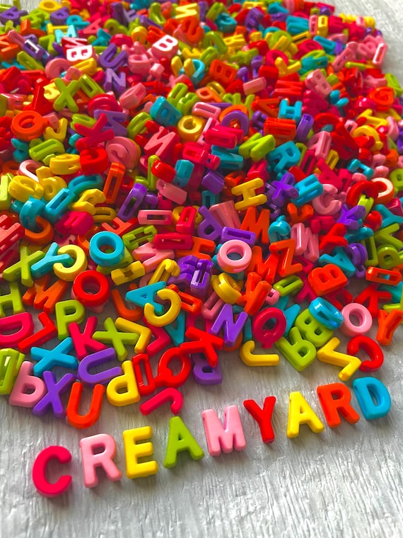 Alphabet Charms,12mm,  Rainbow Colors Letter-shared, Pastel Colors, Alpha Beads Mixed