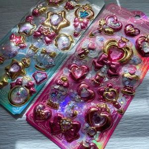 Folhas de adesivos Kawaii Magic Fairy Wands, estilo Sailor Moon, adesivos 3D Puffy, DIY, álbuns de recortes, planejadores, diário e artesanato em resina,