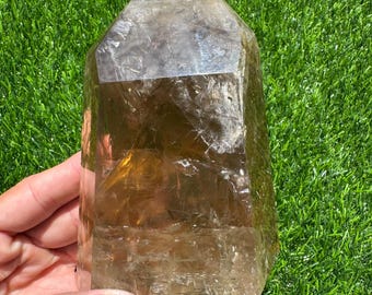 Natural Citrine Tower: Polished Healing Crystal, Ethically Sourced from Brazil