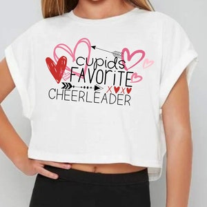 valentine shirt, cheer, cheerleading, heart shirt, cupid, sublimation, Sublimated Valentine Cheerleading Shirt, Cupid&#39;s Favorite Cheerleader