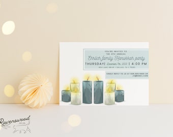 Hanukkah Party "Candles" Editable Invitation Template, Instant Download