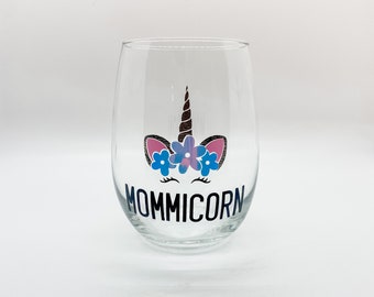Mommicorn, mom gift, mom wine glass, mother's day, mother's day gift, gift for mom - Wine Glass and/or Gift Bundle