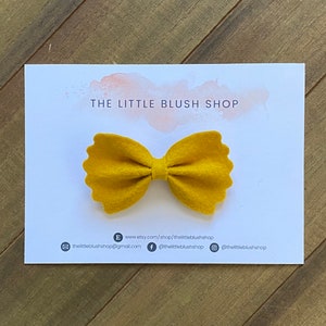 Wool felt bow, wool bow, felt bow, pinch bow, fall bow, winter bow, girls bow, girls hair bow, baby bow, newborn bow - Mustard
