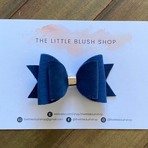 Velvet suede bow, velvet bow, suede bow, navy bow, girls bow, girls hair bow, baby bow, newborn bow - Navy & Gold