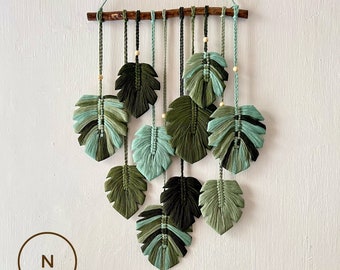 Monstera Leaves Handmade Wall Decor, Green Leaf Macrame Wall Hanging, Scandinavian Decor, Boho Nursery Decor, New Home Gift, Mother Day Gift