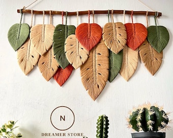 Macrame leaves art decoration,  macrame feather wall hanging, gift for mom, home decoration, nursery decoration, leaves on the wall