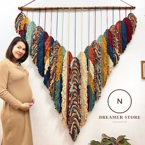 Rustic handmade leaves hanging on the wall, macrame feather wall hanging, gift for mom, home decoration, nursery decoration, macrame wall
