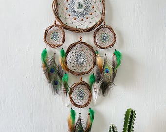 Handmade Crystal Dreamcatcher for Anxiety & Stress Relief, Boho Shamanic Protection Decor with Natural Healing Stones, Unique Gift