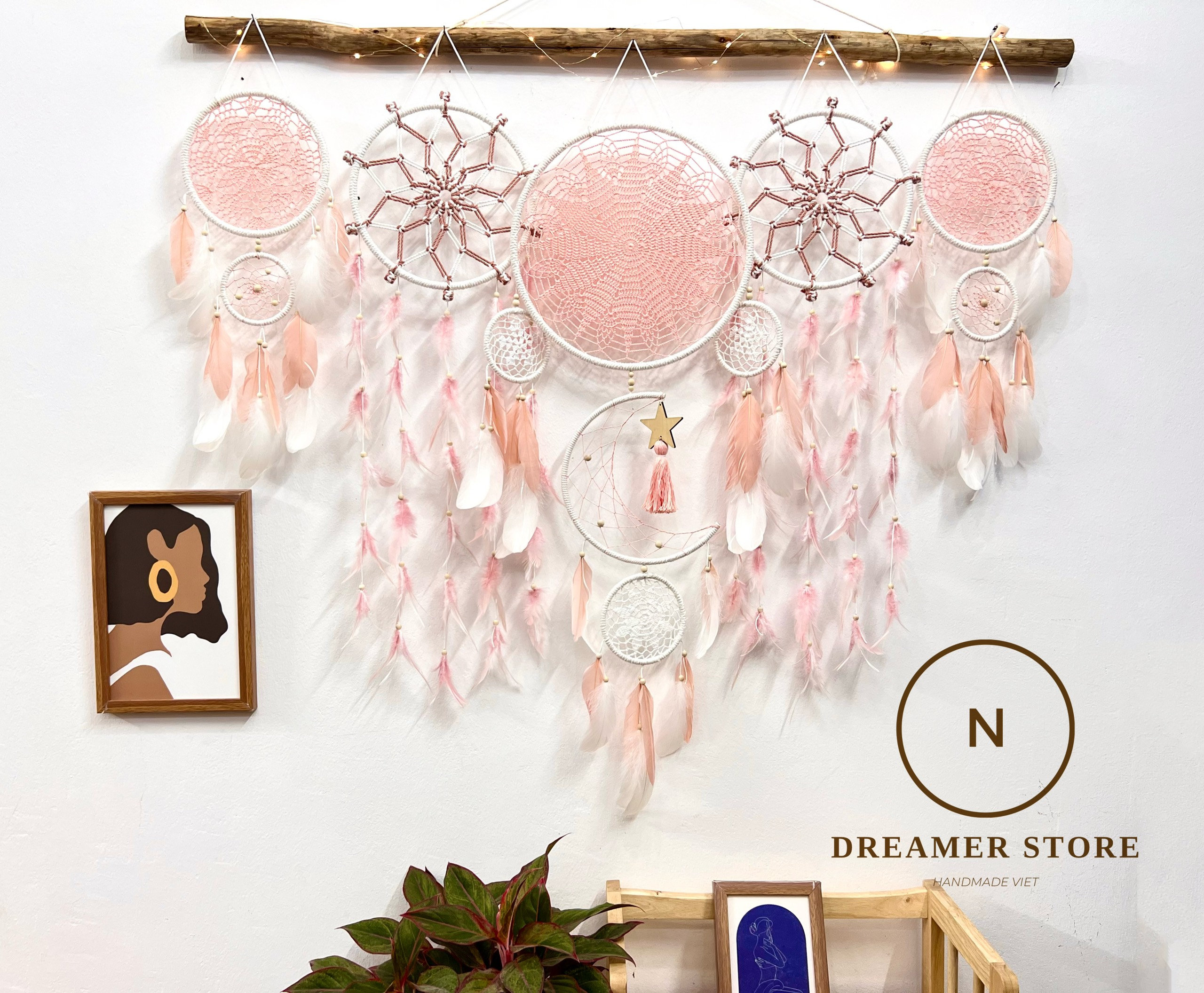 Traumfänger Mit Pinken Blumen - Wanddekoration Mit Geschenkbeutel