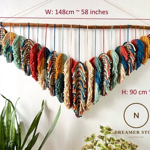 Rustic handmade leaves hanging on the wall, macrame feather wall hanging, gift for mom, home decoration, nursery decoration, macrame wall