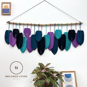 large boho  macrame wall hanging, macrame feather wall hanging, gift for mom, home decoration, nursery decoration, leaves on the wall