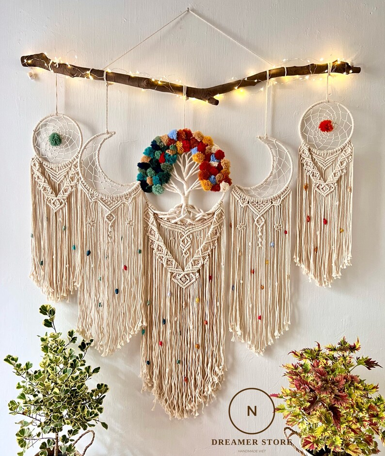 Tree Branch Macrame Rustic Handmade Macrame Tree of Life, Tree of Life Macrame Wall Hanging ...