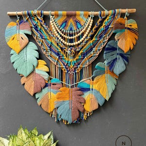 Monstera Leaves Handmade Wall Decor, Green Leaf Macrame Wall Hanging, Scandinavian Decor, Boho Nursery Decor, New Home Gift, Mother Day Gift