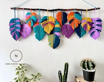 Macrame leaf wall hanging boho style, macrame feather wall hanging, gift for mom, home decoration, nursery decoration, leaves on the wall