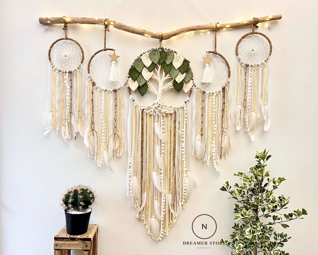 Dreamcatcher Tree of Life Green Wall Hanging, Dream Catcher Wall ...