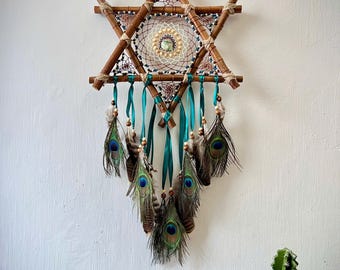 Handmade Crystal Dreamcatcher for Anxiety & Stress Relief, Boho Shamanic Protection Decor with Natural Healing Stones, Unique Gift