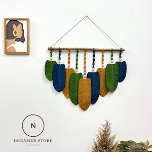 Rustic handmade leaves hanging on the wall, macrame feather wall hanging, gift for mom, home decoration, nursery decoration, macrame wall