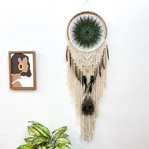 Boho dreamcatcher, native dreamcatcher, boho home decor, gift for mom, quartz stone dreamcatcher, feather dreamcatcher