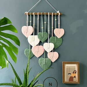 Wall hanging macrame leaf heart, Large leaf macrame wall hanging, macrame wall art, wall tapestry, Painting of macrame leaves on the wall