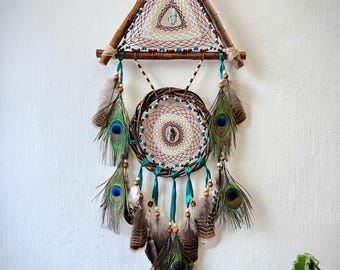 Natural Crystal quartz Hand-made Dreamcatcher Wind chime,Crystal Quartz,Gravel wind bell,Crystal healing, Home Decor,Energy Crystal gift