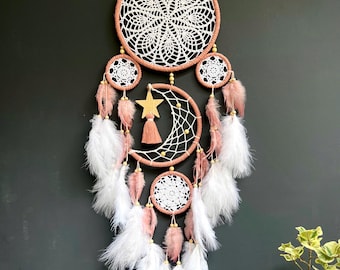 Boho dreamcatcher, native dreamcatcher, boho home decor, gift for mom, quartz stone dreamcatcher, feather dreamcatcher