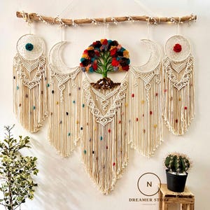 Tree of life dreamcatcher hanging above the bed, Tree of life macrame wall hanging, Handmade macrame wall hanging, gift for mom.
