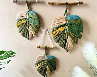 Monstera macrame leaves wall decoration, modern decorative macrame leaves, colorful macrame leaves, Christmas gifts, mother gifts.