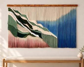Textile Wall Hanging, Large Abstract Woven Fiber Art, Hand-Dyed Cotton and Wool