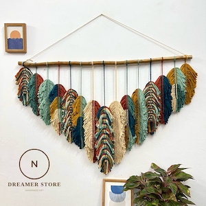 Rustic handmade leaves hanging on the wall, macrame feather wall hanging, gift for mom, home decoration, nursery decoration, macrame wall