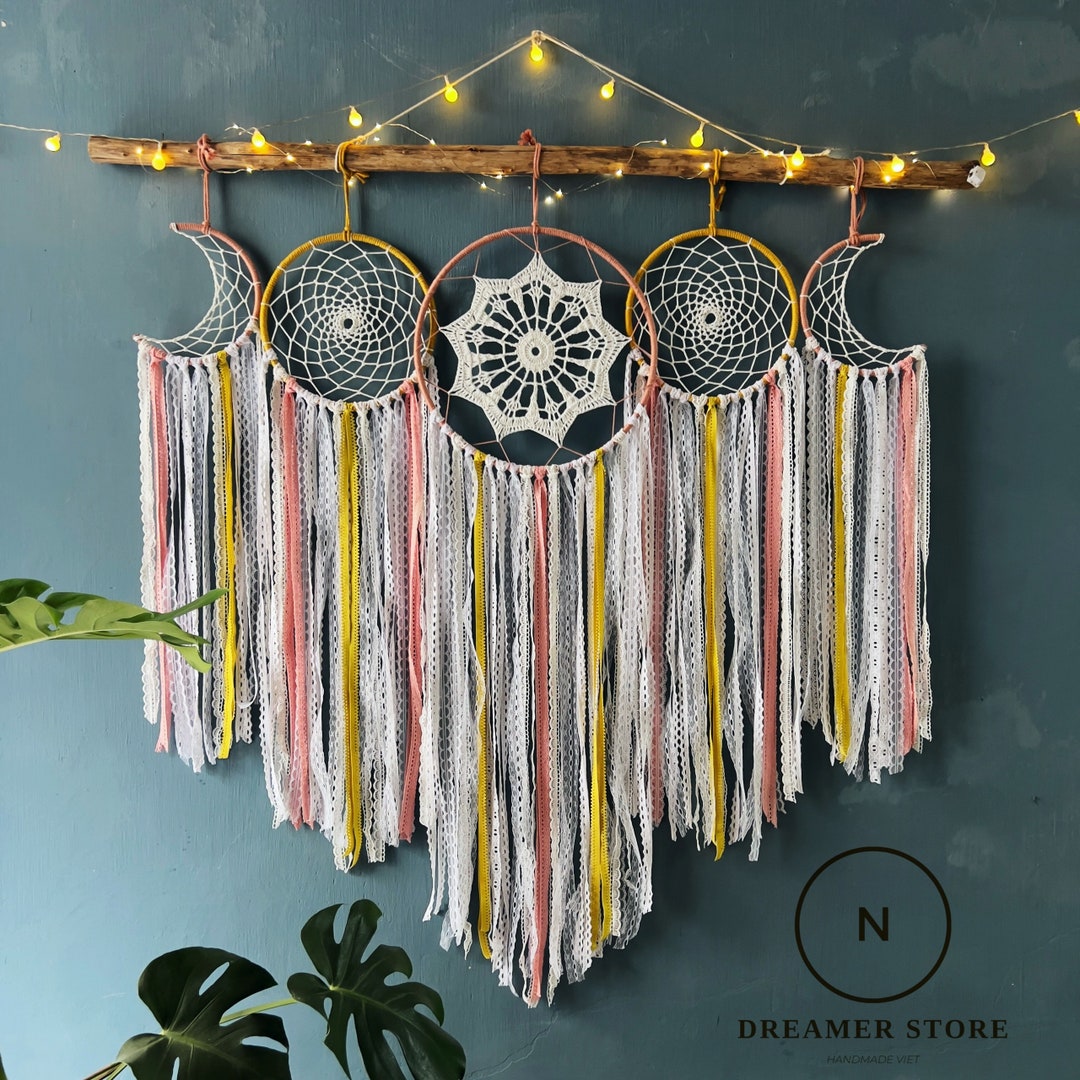 Dreamcatcher Moon and Stars Hanging Over the Bed, Large Dream Catcher ...