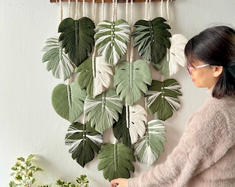 Monstera leaf wall hanging macrame, large leaf macrame wall art, macrame wall art, wall tapestries, macrame leaf painting on the wall