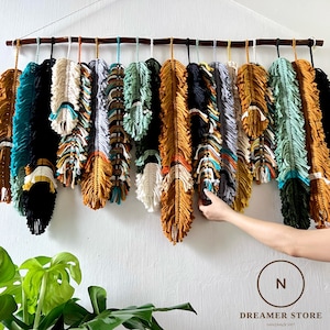 Rustic handmade leaves hanging on the wall, macrame feather wall hanging, gift for mom, home decoration, nursery decoration, macrame wall