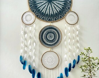 Large moon and star dreamcatcher hanging above the bed Large dream catcher wall hanging, Giant deamcatcher, Large dreamcatcher